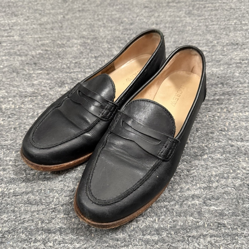 J Crew Shoes Women 7 Black Leather Ryan Penny Loafer Slip On Preppy H8200